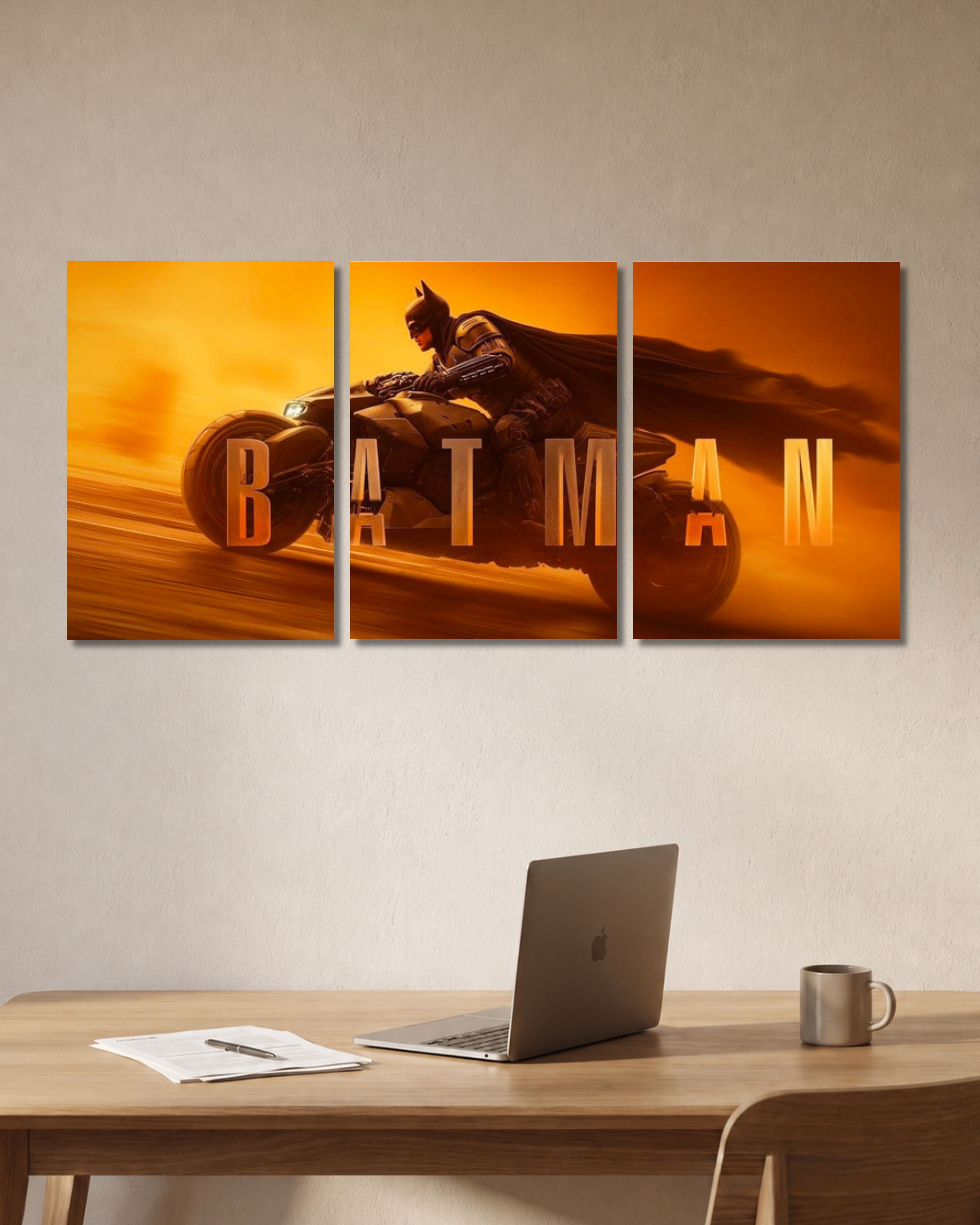 Batman Batcycle Split Poster - Desk Mockup