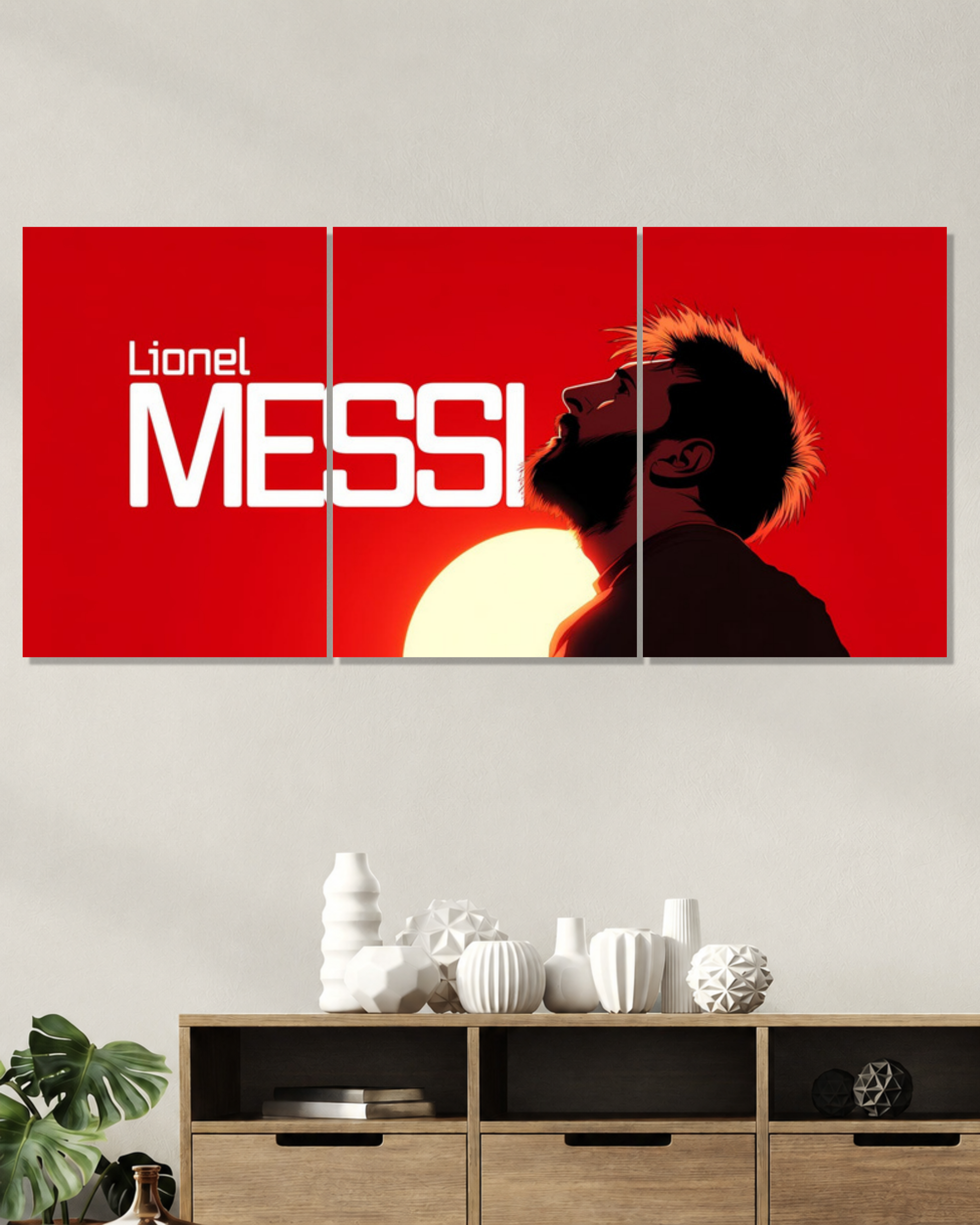 Lionel Messi Red Portrait Split Poster