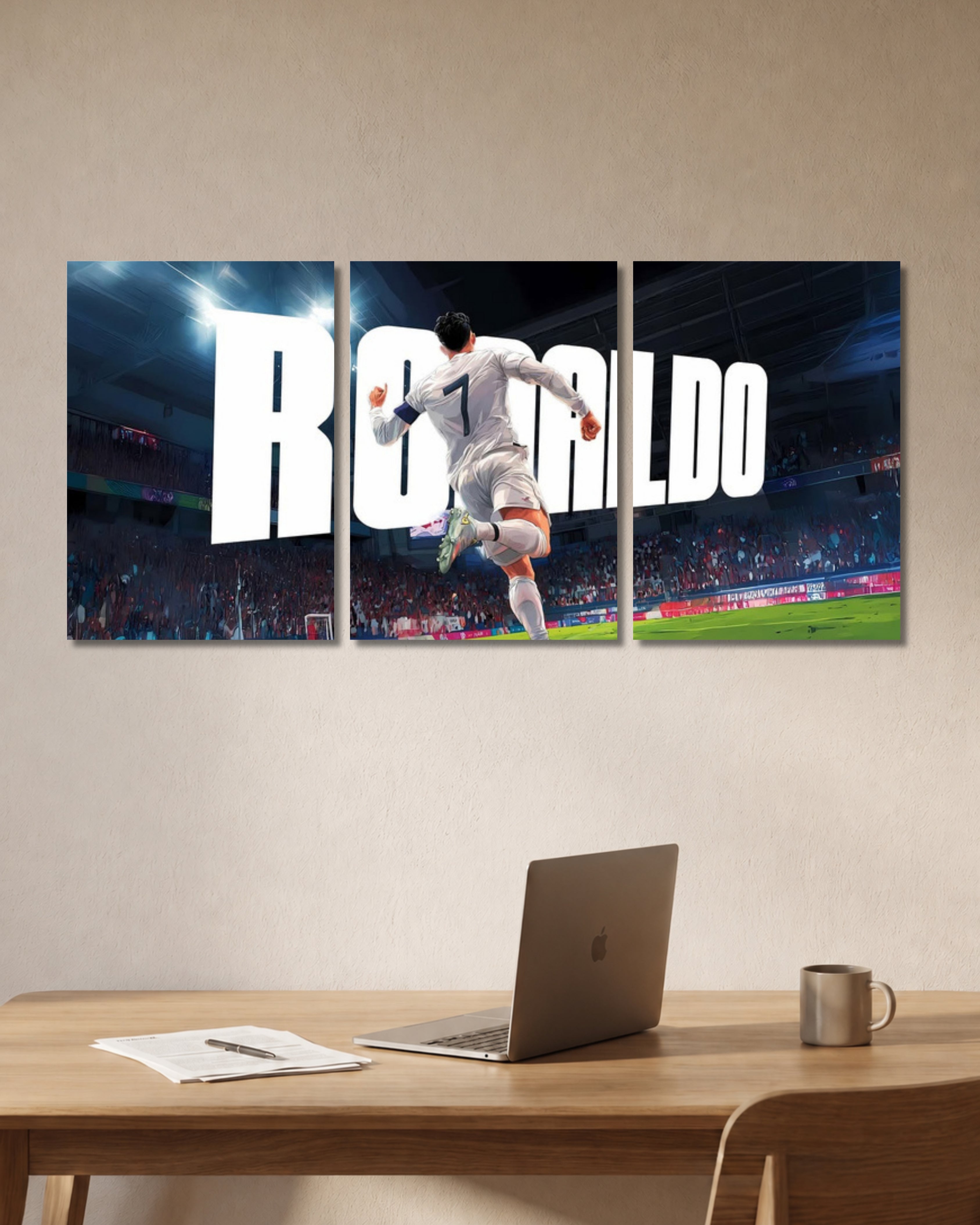 Ronaldo Stadium Sprint Split Poster - Desk Mockup