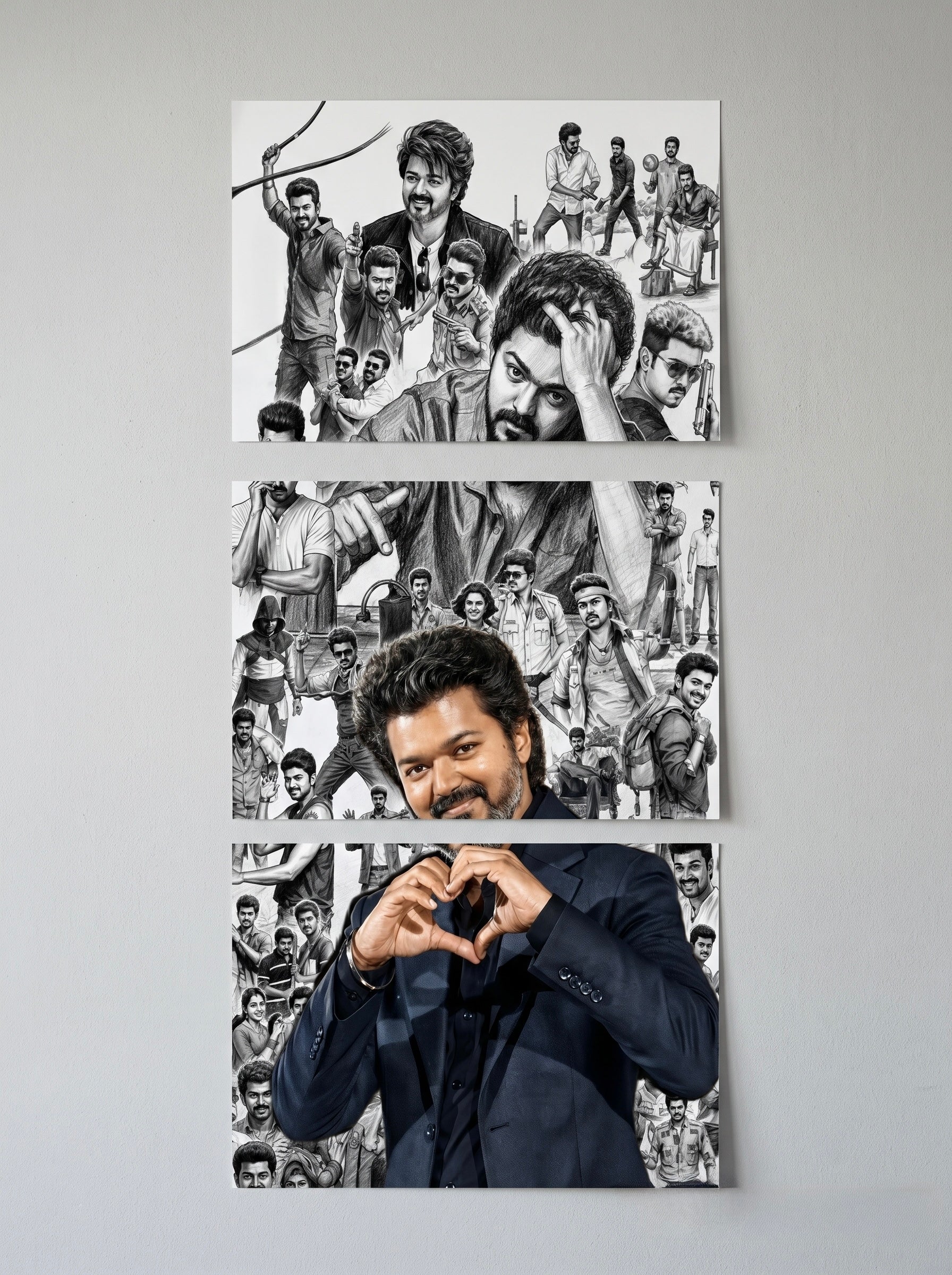 Thalapathy Vijay Pencil Art Poster Set of 3